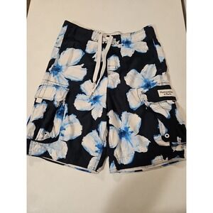 Abercombie & Fitch‎ Navy/White Swim Trunks Mens Medium Lined Cargo Floral (1512